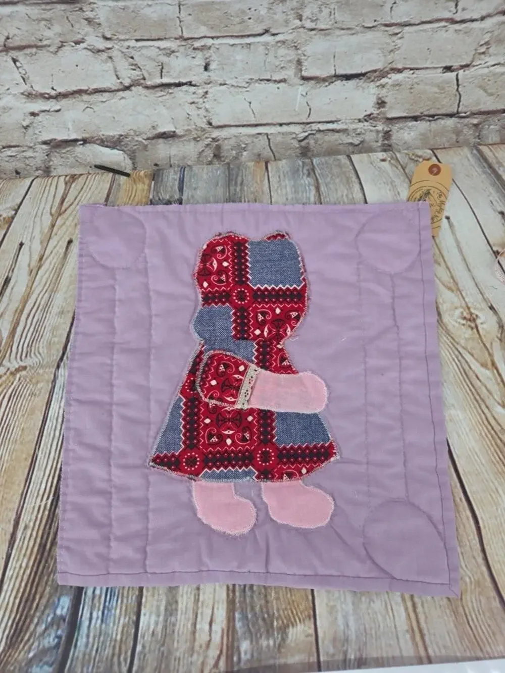 Vintage Cutter Quilt Piece 12” x 12” Sunbonnet Sue & Overall Sam Red Dress